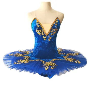 Nuevo Profesional de Ballet Tutu Faldas Azulreal de los Niños de la Falda de Danza del Vientre Trajes Bordados de Oro Vestido de