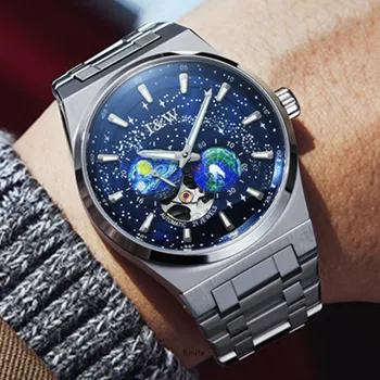 Suiza I&W Reloj Mecánico de los Hombres de Zafiro Luminoso Estrellado Marca de Lujo MIYOTA Automático de los Hombres Relojes Reloj Hombre 2023