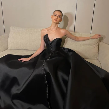 Elegante Negro árabe Vestido de Noche Largo 2023 de Lujo de Dubai Cristal de Lado Slim Fit de las Mujeres de la Boda Vestido de Fiesta Vestidos De Novia