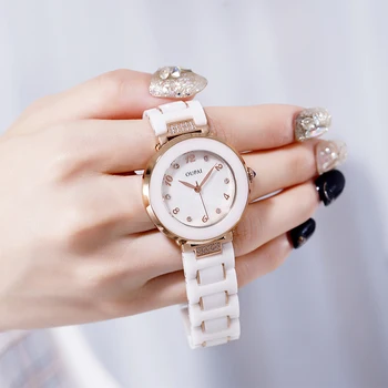 OUPAI de Lujo del Diamante de Cerámica Reloj de las Mujeres de Simple Diseño Original de Cerámica Blanca Reloj de Señora Estudiantes Impermeable Ins popular Reloj