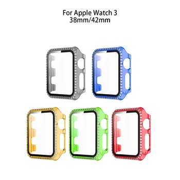 Ver Proteger Caso de Iwatch 3/4/5/6 Apple Watch Dulces Caso de Color Transparente con Incrustaciones de Diamante Protectora Integrada Caso