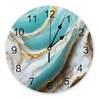 La Textura Del Mármol Aqua Reloj De Pared De Diseño Moderno Salón De La Decoración De La Cocina En Silencio El Reloj De La Decoración Del Hogar