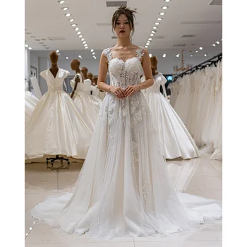 SL-9168 vestido elegante de la boda para las mujeres 2023 de encaje de perlas de novia robe de mariee vestidos de novia más el tamaño de la vendimia vestido de noiva