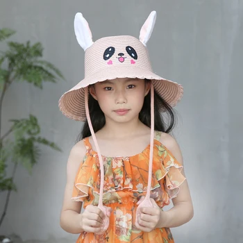 Olokele 2022 Niños de Paja Tapas con el Movimiento de las Orejas Lindo Divertido Sombrero Sombreros de Sol para los Niños Regalo de Sombreros