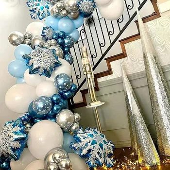 1 Serie De Mezcla De Copo De Nieve De Papel De Aluminio Globos De Hielo Azul Número De Globos Einter El Hielo Y La Nieve Parte De La Fiesta De Cumpleaños Decoración