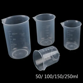 4Pcs 250ml/150 ml/100 ml/50 ml Laboratorio Transparente de Plástico Volumétrica Vaso de precipitados de Cocina Taza de Medir