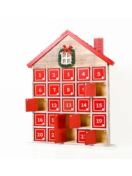 La Casa roja DIY Calendario de Adviento de Navidad cuenta atrás de Navidad de Madera de la Decoración del Hogar de Puertas Abiertas bombonera Bonito regalo Para el Niño