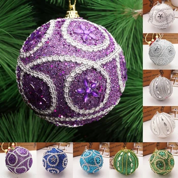 1Pc 8Cm de Navidad de la Bola de la Perla Lentejuelas de Color de la Espuma de la Bola Colgante Gota al aire libre Interiores del Árbol de Navidad Decoración de la Alameda de Adorno