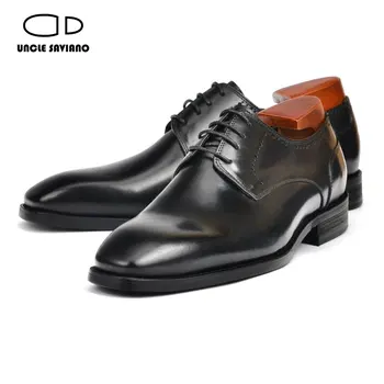 Tío Saviano Lujo Derby de los Hombres Zapatos de Vestir de Negocios Formal de la Boda Mejor Hombre del Zapato de la Oficina hecho a Mano Zapatos de Cuero para Hombres Originales