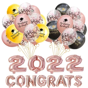 Felicidades De Graduación De Los Globos De Oro Plata Negro Globo De Látex De Confeti Ballons 2022 Enhorabuena Fiesta De Graduación De Fuentes De La Decoración