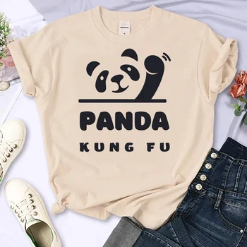 Panda de Impresión de la parte superior de las mujeres de manga divertido streetwear Camiseta de niña de manga harajuku de ropa de diseñador
