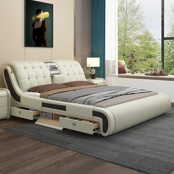 De lujo italiano, el 1.5 m, el 1.8 m doble, multi-funcional inteligente de almacenamiento en la cama, contemporáneo y contratados