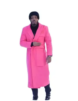 Caliente del invierno de los Hombres de color Rosa Lana Chaqueta de los Hombres de Trajes de Stand-up Collar Mans el Novio de Esmoquin Para los Trajes de Boda de los Hombres de la Ropa Sólo Una Chaqueta