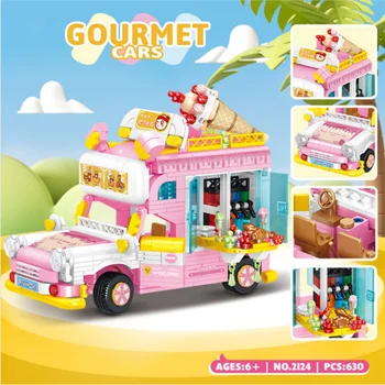 Creative Assembly Juguete para los Niños Gourmet Coches helado de la Tienda de Alimentos Carro Modelo 3D de BRICOLAJE Diamante Ladrillo Bloque de Construcción