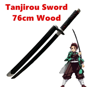 76cm Demon Slayer Cosplay Espada 1:1 Kamado Tanjirou Negro Sowrd Anime Kimetsu no Yaiba Ninja Cuchillo Arma de Madera Modelo de Proposición Don