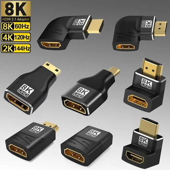 8K Adaptador HDMI Macho a Hembra Extensor de 90 270 Grados de Ángulo recto Mini / Micro HDMI Adaptador de 8K 4K 60Hz, 120Hz Para HDTV Portátil PS5