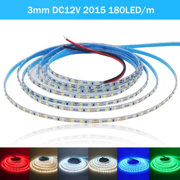 3 mm Ultra Delgada Tira LED 5M DC12V 2015 180Leds/m de la Cuerda de Luz LED Flexible de la Cinta de Luz Rojo, Verde y Azul Hielo Blanco Cálido Blanco 4000K