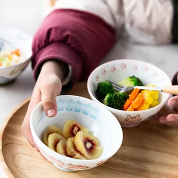 De dibujos animados lindo de cerámica bajo cubierta de los niños de plato de arroz de alimentos complementarios tazón de comer un tazón de beber un tazón de gachas de avena