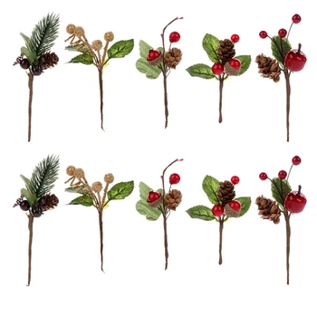 30Pcs Rojo de Navidad Berry Y el Cono del Pino Recoge Con Ramas de Acebo Para el día de Fiesta Floral de la Decoración de la Flor de la Artesanía