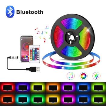 Bluetooth USB Tiras de Led Luces RGB 5050 DC5V Flexible de la Lámpara LED de Cinta de la Cinta de TV de Pantalla del Escritorio de la Retroiluminación de Diodos 5m 10m 15m 20m