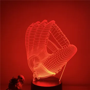 3D LED Luz de la Noche Guante de Béisbol de la Figura de Acción 7 Colores Toque de Ilusión Óptica Lámpara de Mesa Modelo