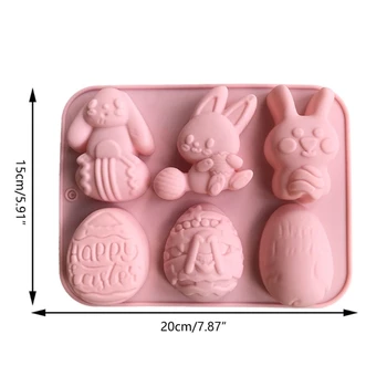 6 de la Cavidad de Silicona del Molde de Chocolate en 3D Conejos de Pascua Huevos de Molde Diversión para Hornear Herramientas Para el Caramelo Pastel de BRICOLAJE Casero de la Cocina Gadget
