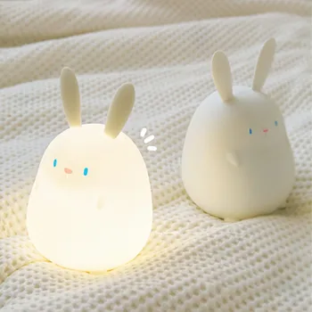 Dibujos animados de Conejo Luz de Noche LED de Dimmable Temporizador USB Recargable Dormitorio de la Mesilla de Silicona Conejo de la Lámpara para niños de los Niños del Regalo del Bebé