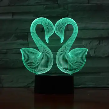 3D LED de la Lámpara Dos Cisnes Corazón de Amor de cabecera 7 que cambia de Color Lámpara Niña Niño Niños Regalos de Cumpleaños USB 3D Luz de la Noche 955