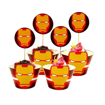 12pcs/lot Iron Man Tema Feliz Cumpleaños Eventos de Parte de la Hornada de la Magdalena de las Decoraciones de la coge de la Ducha del Bebé de los Niños Favorece Cake Toppers