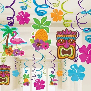 Verano Hawaii Tema de las Frutas del Partido del PVC de la Espiral Colgantes Para Costero de Cumpleaños de la Fiesta de Carnaval de Fondo Decoraciones