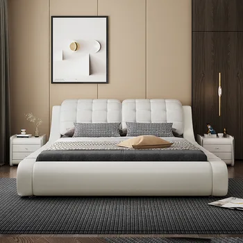Cama de cuero dormitorio principal 1,8 m cama doble moderna minimalista con suelo de tatami cama de almacenamiento de la boda de cama de estilo Europeo con muebles