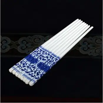 5 Pares de Porcelana Azul y Blanca Palillos de Cerámica de Larga Palillos Chinos Vajilla para el Hogar Restaurante (Patrón Aleatorio)