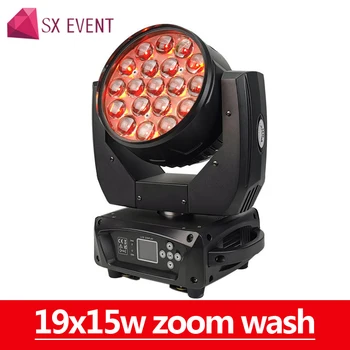 profesional zoom led de lavado 19x15W rgbw 4in1 movimiento de cabeza de luz para dj de la etapa de eventos
