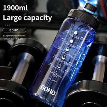FEIJIAN 2 Litros Botella de Agua Con Paja de Gran tamaño Portátil de Viaje Botellas de los Deportes de la Aptitud de la Copa con la Escala de Tiempo