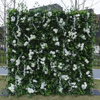 TONGFENG Artificial Verde de Seda Rosa Blanca de Plantas en 3D Rollo de la Flor de la Pared de la Fiesta de la Boda Telón de fondo de Navidad Ddecoracion Decoración de Otoño
