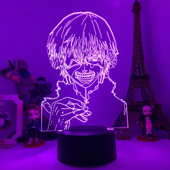 Anime Lámpara de Tokyo Ghoul Ken Kaneki para el Dormitorio Decoración 3D lámpara de noche Fresca del Regalo de Cumpleaños de Acrílico del Led Luz de la Noche de Tokyo Ghoul