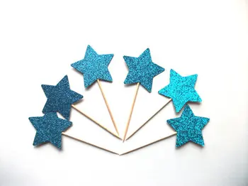 Estrella azul brillante cupcake toppers 1er cumpleaños, topper de la torta de la boda de Alimentos Recoge Decoración Decoraciones Chico Favores de Partido