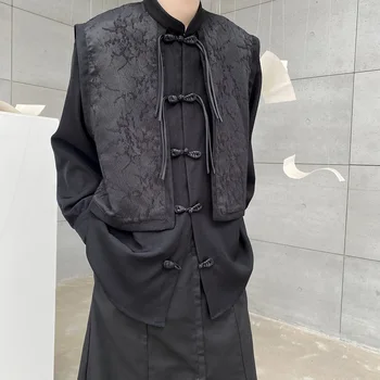 2023 Primavera estilo coreano Falso de dos piezas de diseño de chaquetas de los hombres casual suelto retro de la hebilla del telar jacquar de la chaqueta de los hombres,M-XL