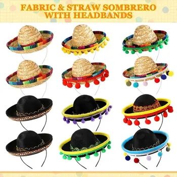 Sombrero Mexicano Cabello Aros Mini Sombrero De Los Niños Diademas Festival De Mascotas Tocado Rendimiento Puntales Favores De Partido