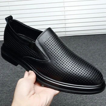 De los hombres de Malla Sandalias de Cabeza Redonda de Negocios Casual Zapatos de Cuero antideslizante Transpirable Suave de Fondo Mocasines