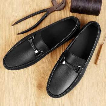 Piel Genuina de los hombres de Negocios italianos Zapatos de Vestir Casual Mocasines Masculinos Calzado de Conducción Todo-Partido de Deslizamiento en Oxford Zapatos de Adulto