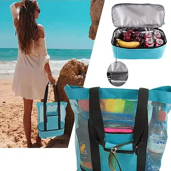 Turismo al aire libre bolso de la comida campestre de la playa de aislamiento y preservación de hielo de la bolsa de malla de la bolsa de playa de creative multi-funcional bolsa de hielo
