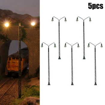 5Pcs de Ferrocarril Modelo de Lámpara Mástil de Celosía Luz HO Escala 1:87 LED de la Luz de Calle del Tren de Diseño de Juguetes de la Decoración del Jardín Manualidades