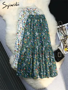 Syiwidii Vintage de la Impresión Floral de la Falda para las Mujeres 2023 Nuevo Verano de Talle Alto, Una Línea Casual Faldas de Moda Patchwork Falda Midi