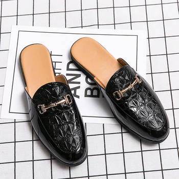 Marca De Lujo De Los Hombres Causal Zapatos Italianos De La Mitad De Zapatos Para Hombres Mocasines De Cuero De Alta Calidad De Diseñador De Sandalias De Conducción De Negocios Zapatillas