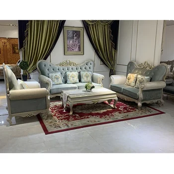 De estilo europeo sofá de tela 123 combinación de luz de lujo de madera maciza tallada sofá de la sala pequeños de la casa