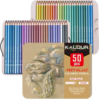 KALOUR 50 Pieza Metálica Lápices de Colores para los Adultos a los Niños,Núcleo Suave con un Color Vibrante,Ideal para la elaboración de la Mezcla de Bosquejar