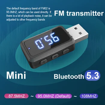 Mini Bluetooth 5.3 USB Transmisor FM Receptor con Pantalla LED de Llamada con manos libres Kit de Coche Automático Inalámbrico de Audio Para la Radio Fm