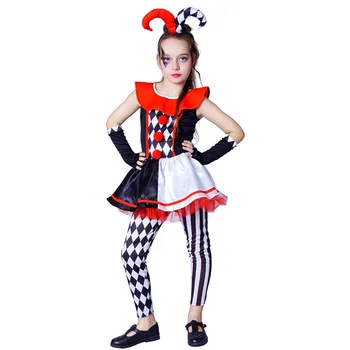 Las Niñas De La Tela Escocesa Joker Graciosa Cosplay Kids Niños De Halloween De Payaso De Circo Disfraces De Carnaval Purim Desfile Etapa De Juego De Rol De Vestido De Fiesta