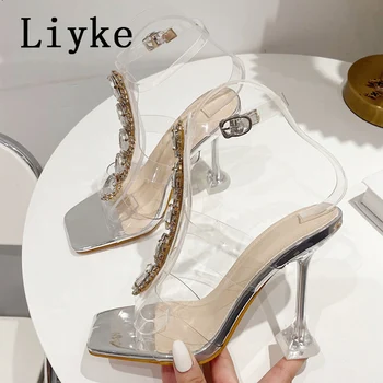 Liyke 2023 Nueva Extraño Estilo Claro Tacones Para Mujer Transparente, Sandalias De Moda De Gran Diseño De Diamante De Verano De La Señora Vestido De Bombas Zapatos
